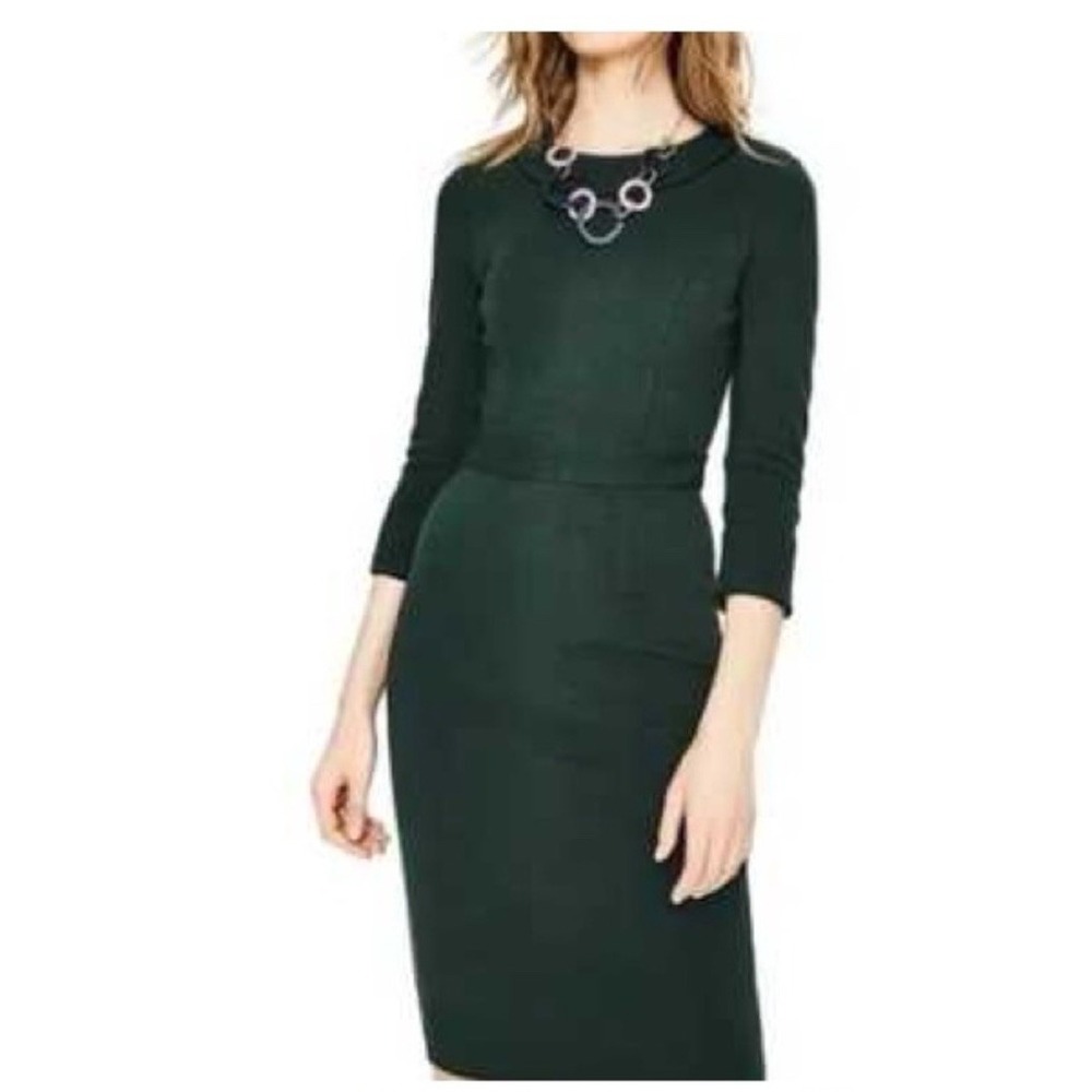Boden Mia Pop Dress hunter Green Ottoman Ribbed Sheath retro Glam sz 6
